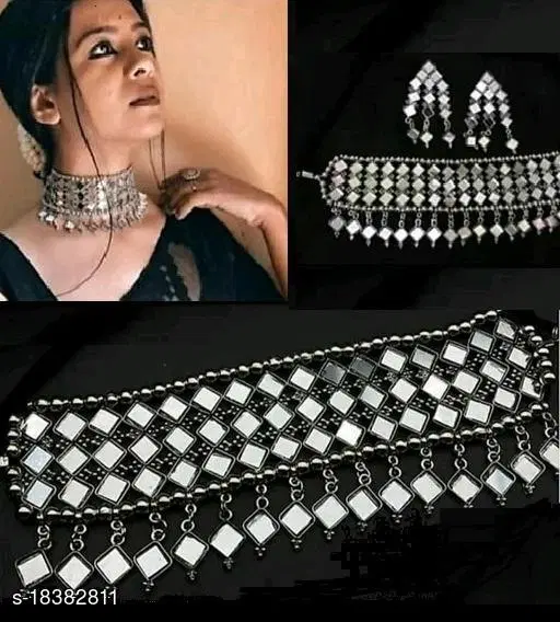 Stylish Latest Oxidised Mirror Jewellery Set