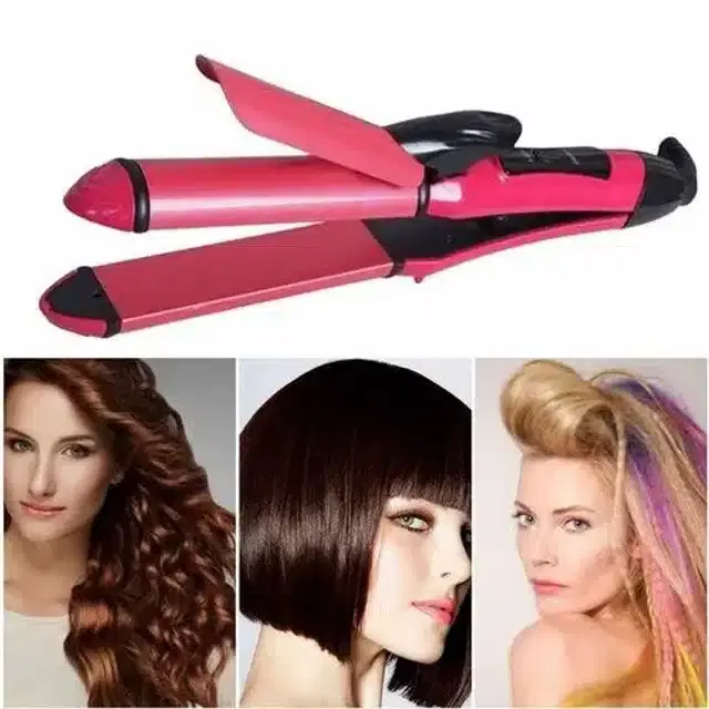Professional 2 In 1 Hair Straightener And Curler, Pink, 100 W