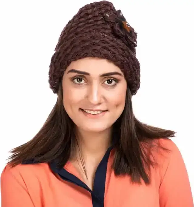 Women Woolen Fur Cap (Brown, Free Size) (BM006)