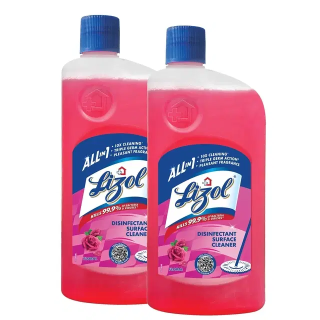 Lizol Disinfectant Surface & Floor Cleaner Liquid, Floral 2x625 ml (Pack Of 2)