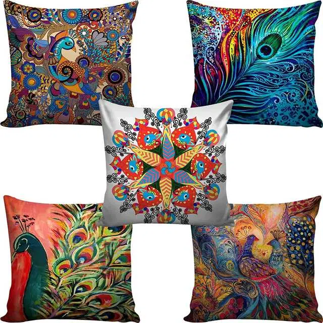 Cushion cover with zip Closure, Set of 5, 16 X 16 Inches, Multicolor, A-340