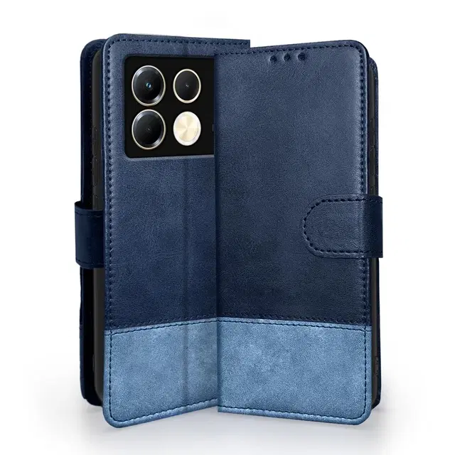 Artificial Leather Mobile Flip Cover for Infinix X6851 / Note 40Pro 5G, Blue