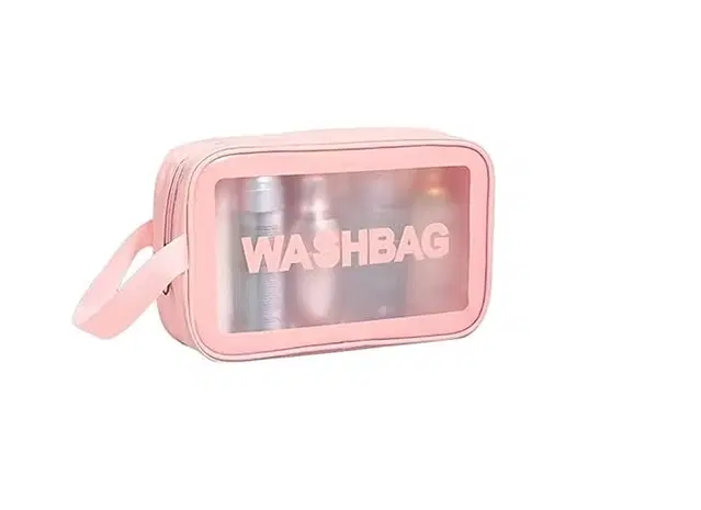 Astute Clear Waterproof Travel Toiletries Washbag, Pink, Pack Of 1
