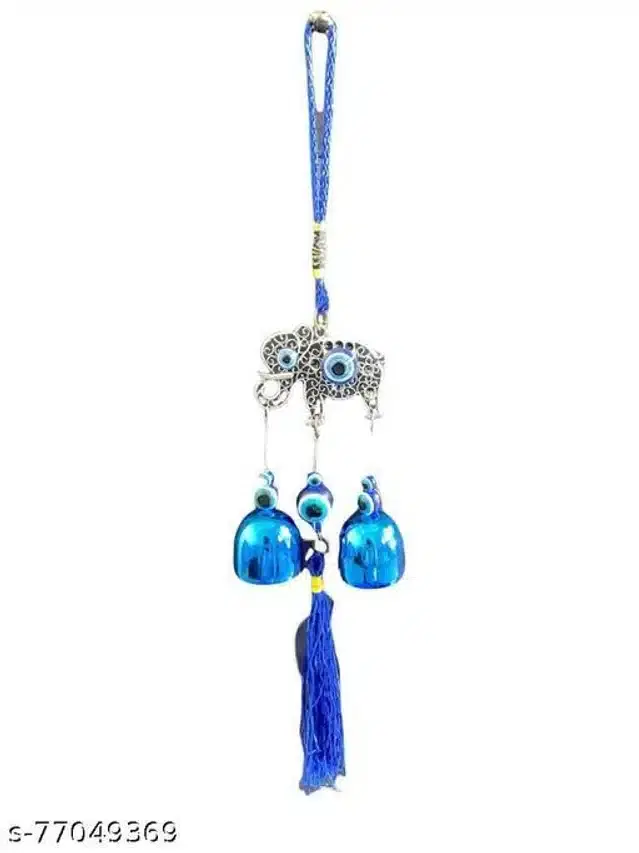 Elephant with Bells Evil Eye Hanging, Blue