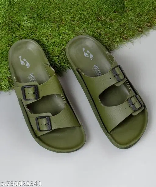Aerowalk Leather Sliders for Men (Olive, 11)