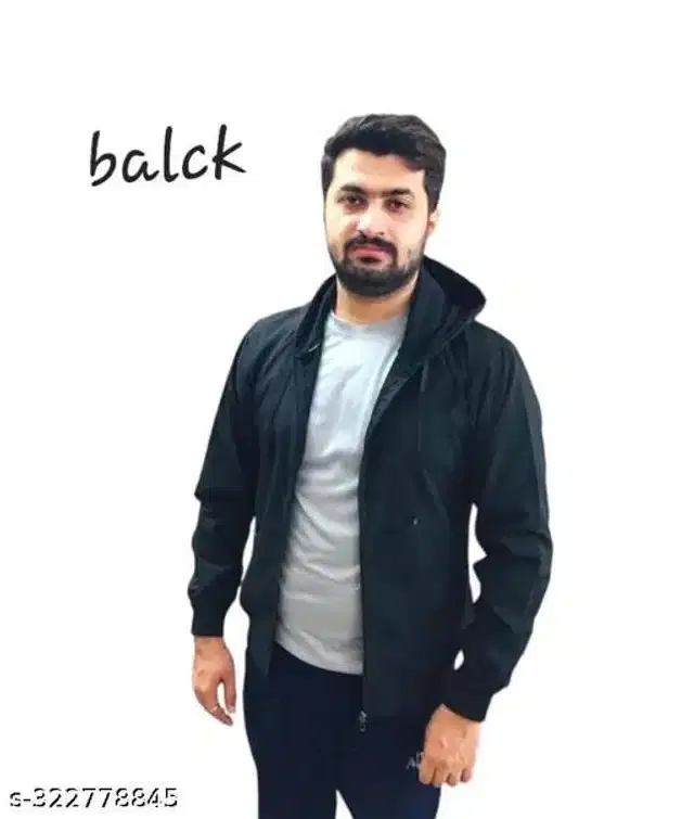 Polyester Full Sleeves Windcheater Jacket for Men (Black, L)