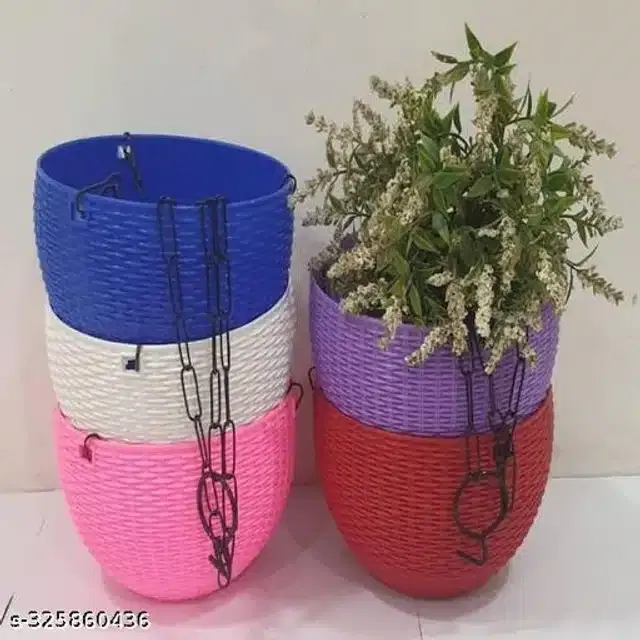 Hanging Flower Pots with Metal Chain, Multicolor, Pack of 5