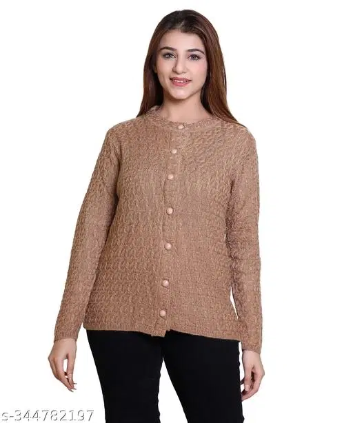 Acrylic Solid Sweater for Women (Brown, M)