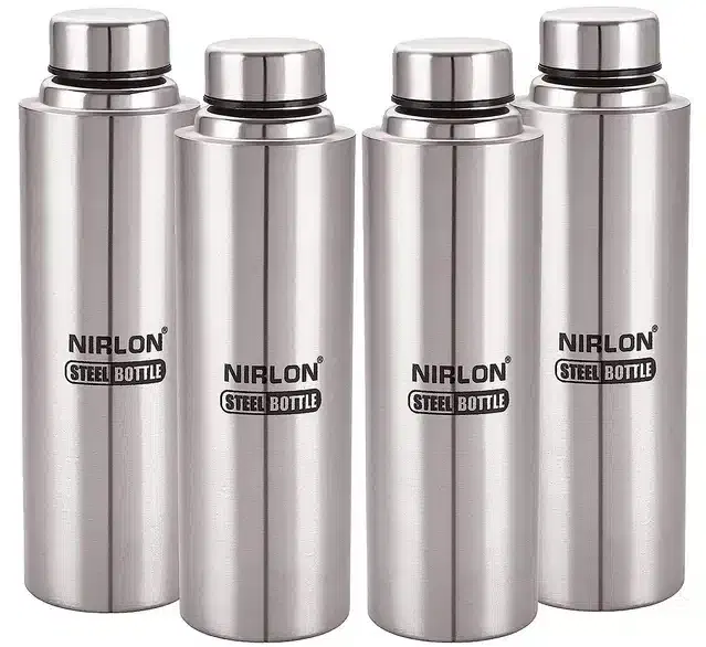 Stainless Steel Insulated Single Wall Water Bottle, Pack of 4, Silver, 1000 ml