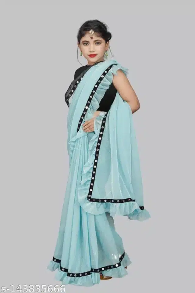 Ready to Wear Saree for Girls (Sky Blue, 4-5 Years)