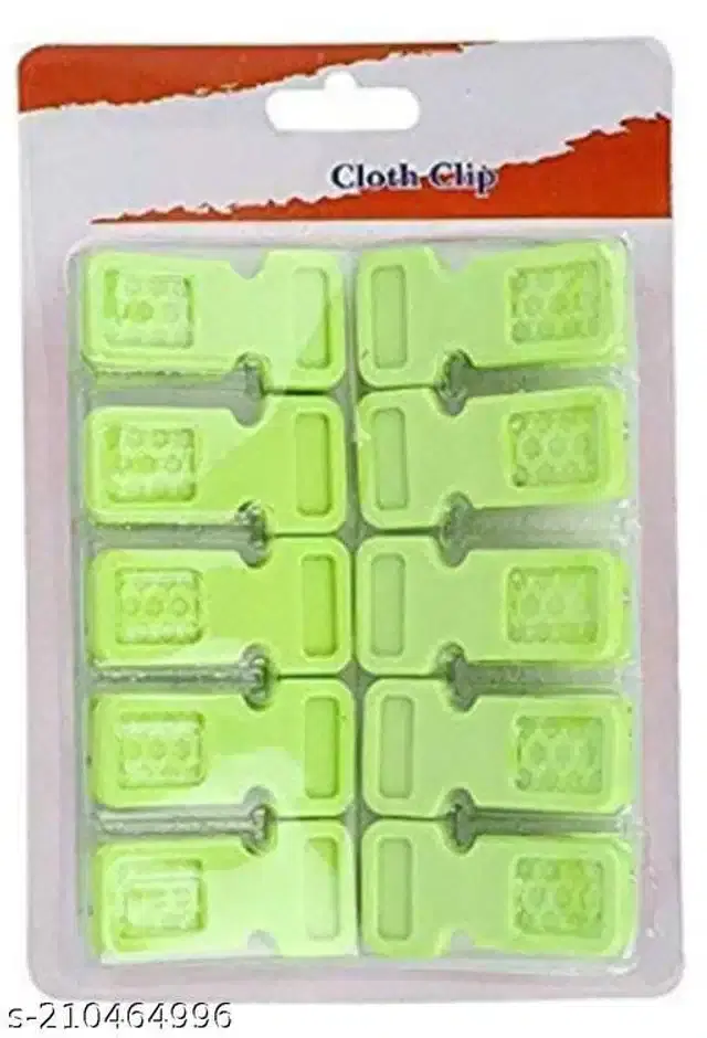 Plastic Cloth Clips, Green, Pack of 12