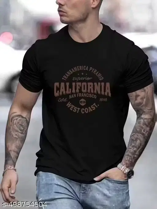 California Polyester T-Shirt for Men ,Black (M)