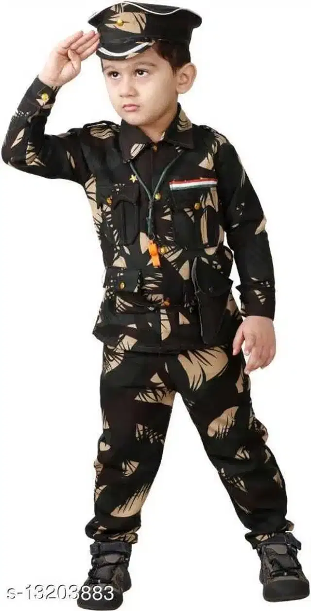 Poly Cotton Army Costume for kids, Green (2-3 Years)