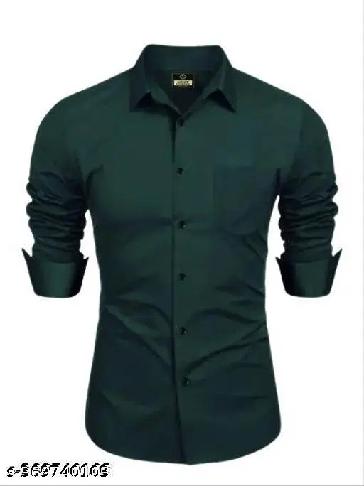 Solid Cotton Blend Shirt Fabric for Men (Green, S)