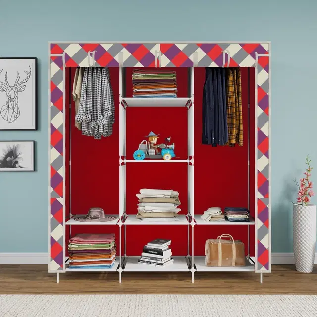Plastic Printed Collapsible Wardrobe, Red