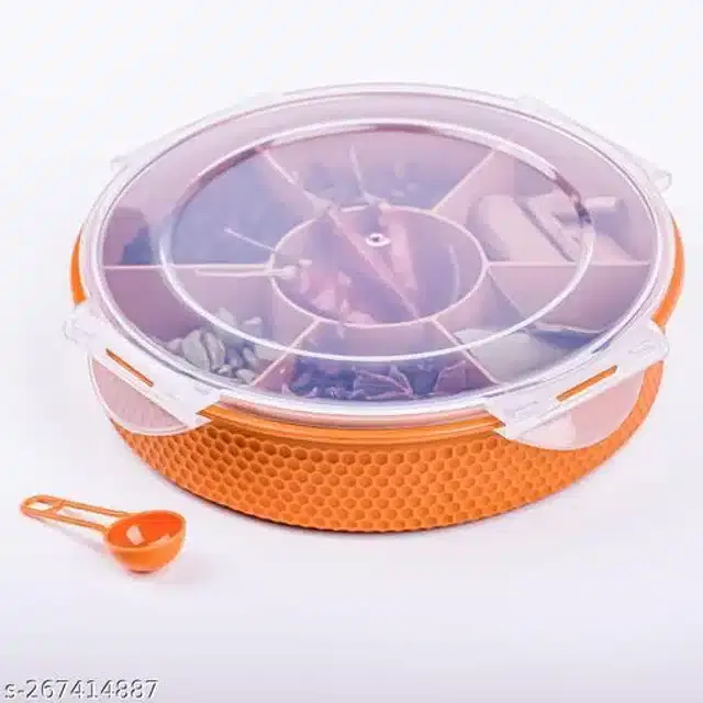 Plastic 7 Section Spice Container with Free Spoon, Orange & Transparent, Set of 1