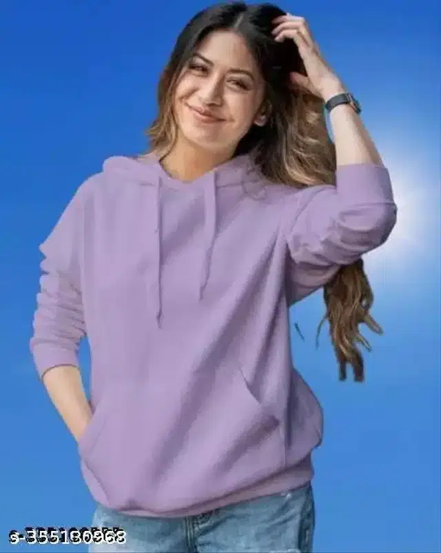 Full Sleeves Hooded Sweatshirt for Women (Lavender, S)