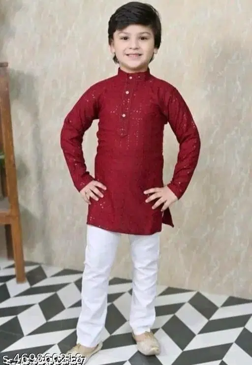 RK TRADERS Embellished Sequinned Kurta Set for Boys (Red, 7-8 Years)