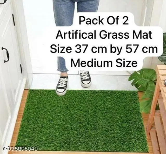 Artificial Grass Doormat, Green, 37x57 cm, Pack of 2