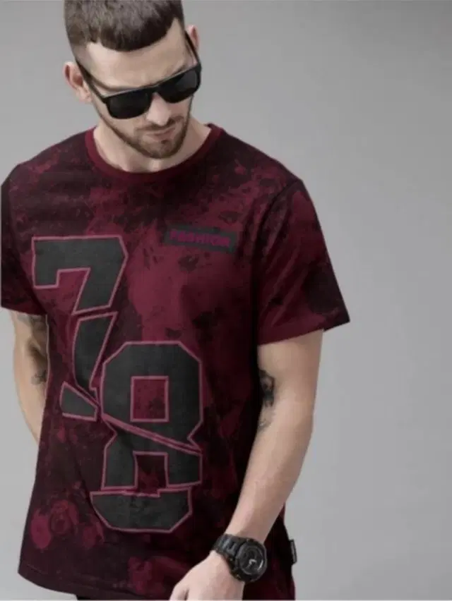 Cotton Blend Printed T-shirt for Men, Maroon (M)