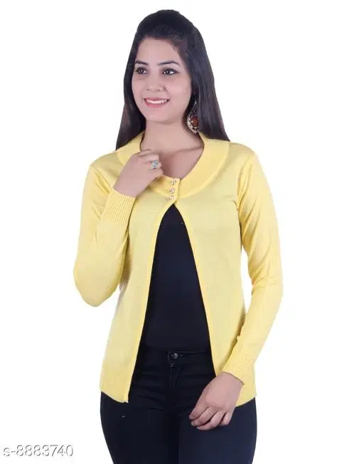 Acrylic Solid Sweater for Women (Yellow, L)