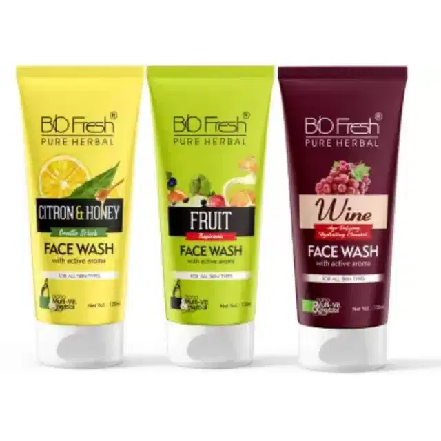 Biofresh Pure Herbal Fruit, Wine & Citron Honey Face Wash, Pack of 3, 120 ml