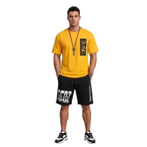 Stylish T Shirt and Shorts Set for Men, Pack of 2 (Yellow, S)