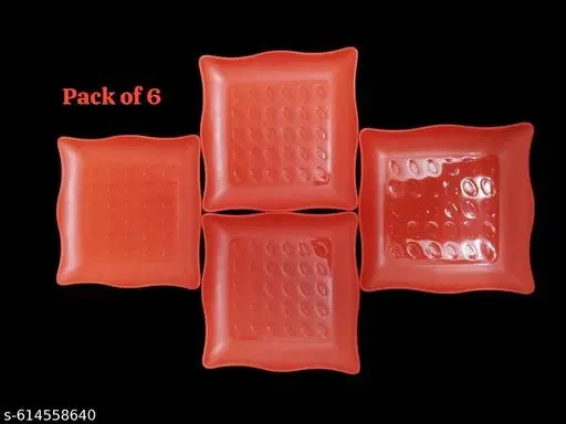 Plastic Plates for Kitchen, Red, Pack of 6