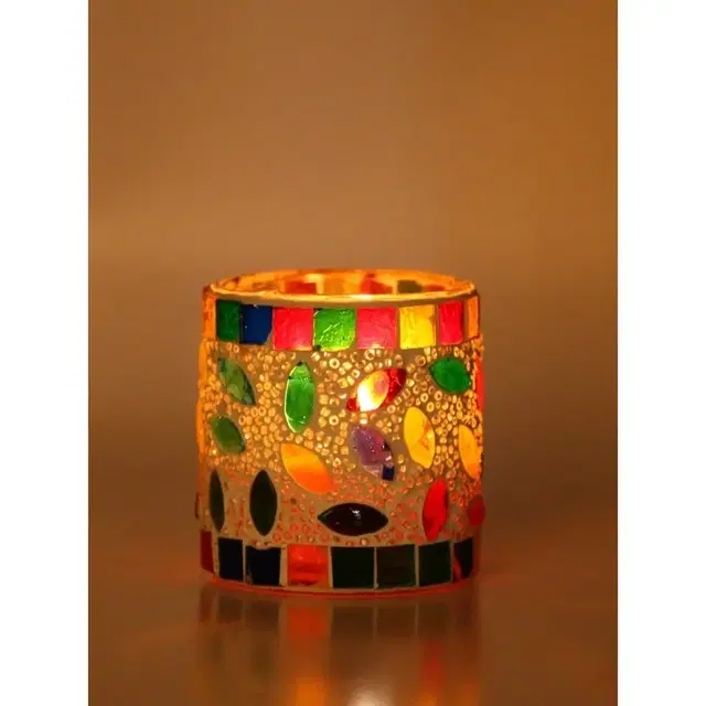 Mosaic Glass Tealight Candle Holder (Multicolour)