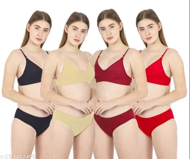 Cotton Blend Solid Lingerie Set for Women, Pack of 4 (Multicolor, 34B)