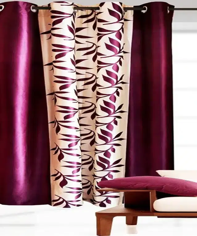 Polyester Printed Door & Window Curtains, Wine, 7 feet