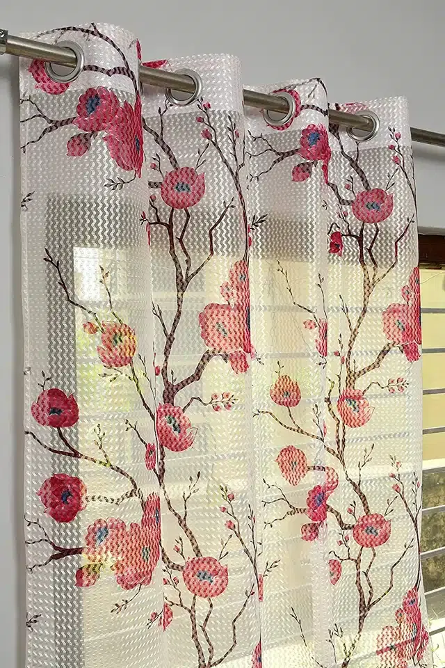 Polyester Printed Door & Window Curtains, Pink, 7 feet