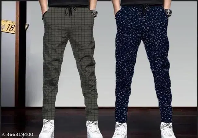 Cotton Trackpants for Men, Pack of 2 (Olive & Navy Blue, 32)