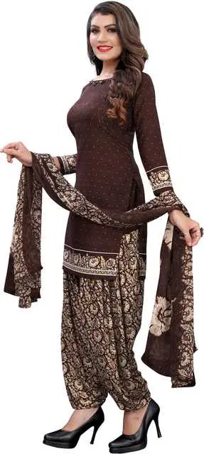 Yashika Unstitched Crepe Salwar Suit Material (Brown) (Y-284)