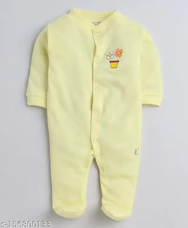 Cotton Rompers for Kids (Yellow, 0-3 Months)