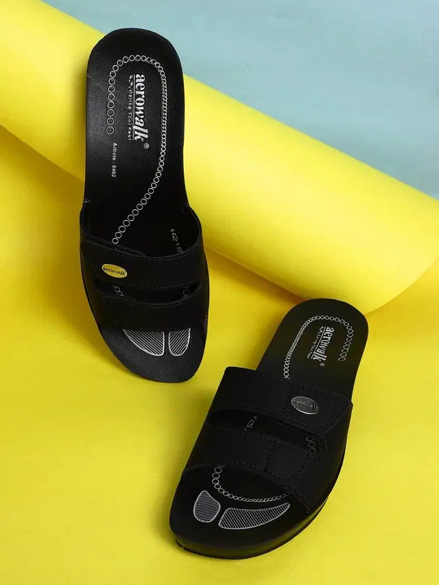aerowalk Casual Wedges for Women (Black, 4)