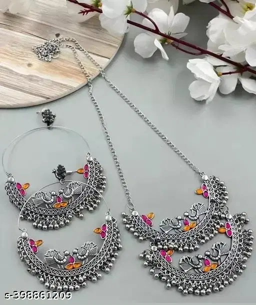 Pink Orange Peacock Necklace Set
