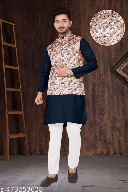 Colorblocked Kurta Set for Men (M)