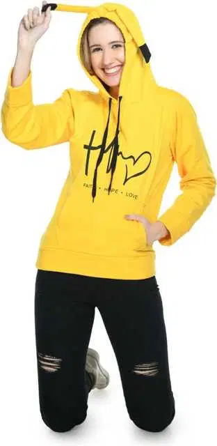 Fancy Cotton Full Sleeves Hoodie For Women (Yellow, S) (R-13)