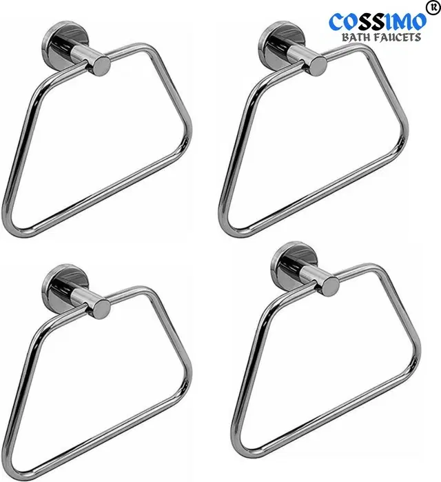 Stainless Steel Multipurpose Towel Ring with Wall Flange, Silver, Set of 4
