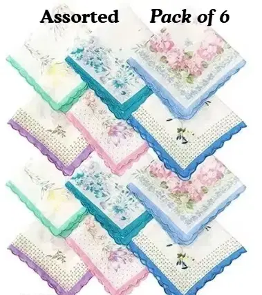 Womens Handkerchiefs Cotton Mulitcolour(Free Size) Pack of 6