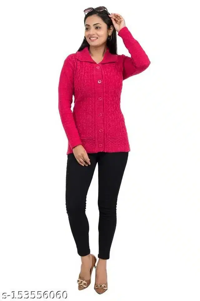 Woolen Sweater for Women (Dark Pink, M)