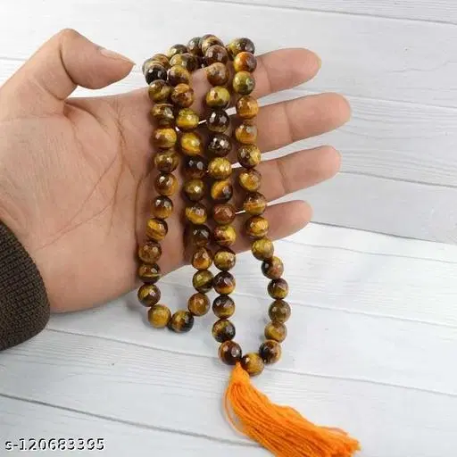 Tiger Eye 108 Bead Healing Crystal Mala Necklace for Men (Brown)