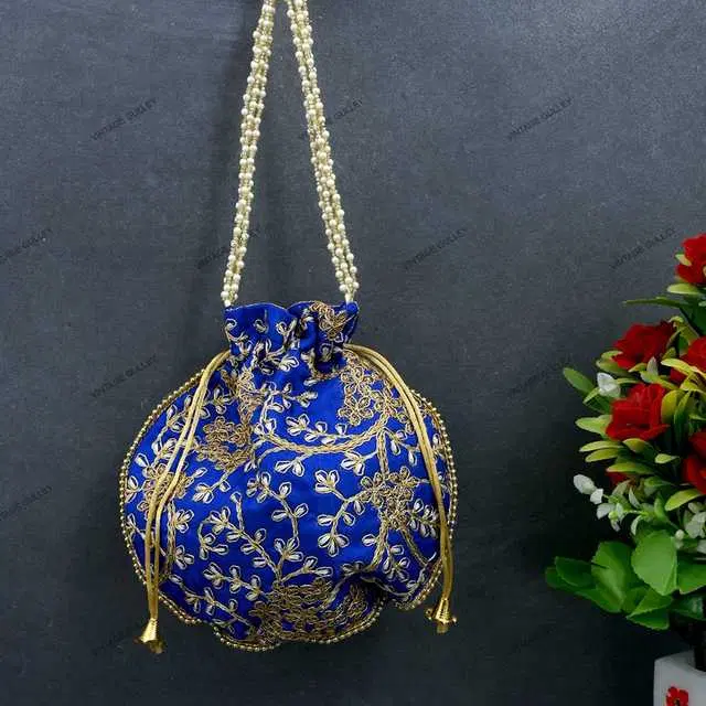 Ethnic & Traditional Hand-Held Potli Bag for Women, Blue, AAC-4