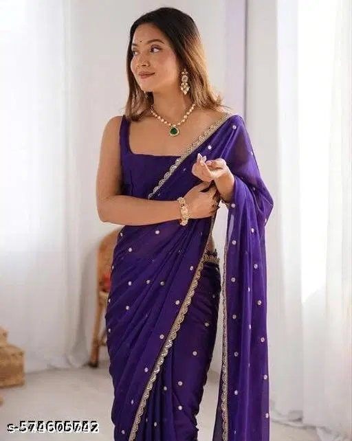 Jimmy Choo Solid Saree For Women, Purple