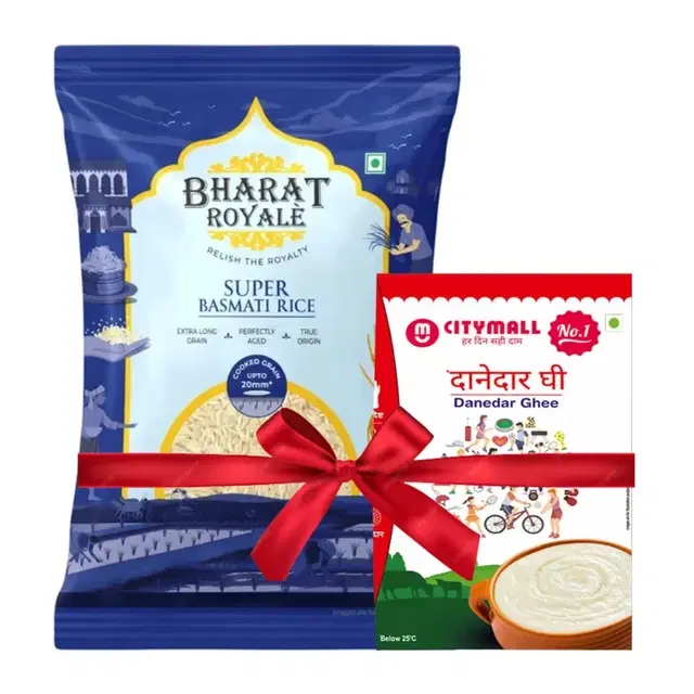 Bharat Royale Super Basmati Rice 900 g + Citymall No.1 Danedar Ghee 500 ml