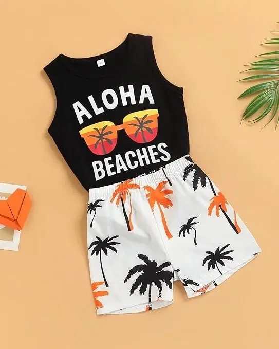 Cotton Blend Printed Clothing Set for Boys, Black (12-18 Months)