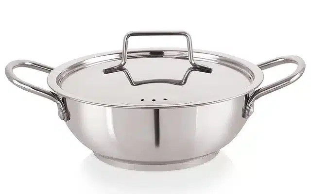 Stainless Steel Deep Kadai with Lid, Silver, 1.8 L