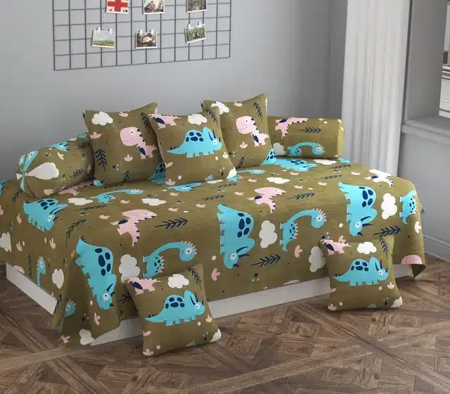 Microfiber Diwan Cover Set, Brown, Pack of 8