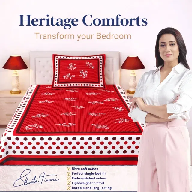 Cotton Single Bed sheet With 1 Pillow Cover (Multicolour) Set Of 1